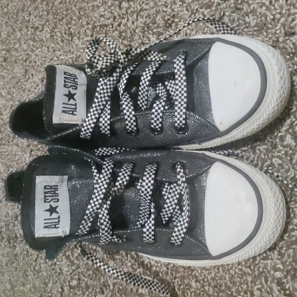 Black and White Casual Sneakers with Canvas Upper and Checkered Laces